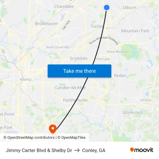 Jimmy Carter Blvd & Shelby Dr to Conley, GA map