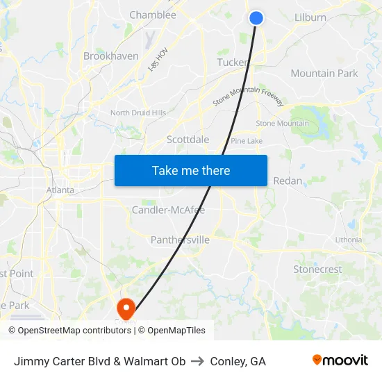 Jimmy Carter Blvd & Walmart Ob to Conley, GA map