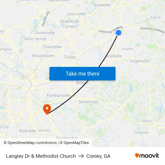 Langley Dr & Methodist Church to Conley, GA map