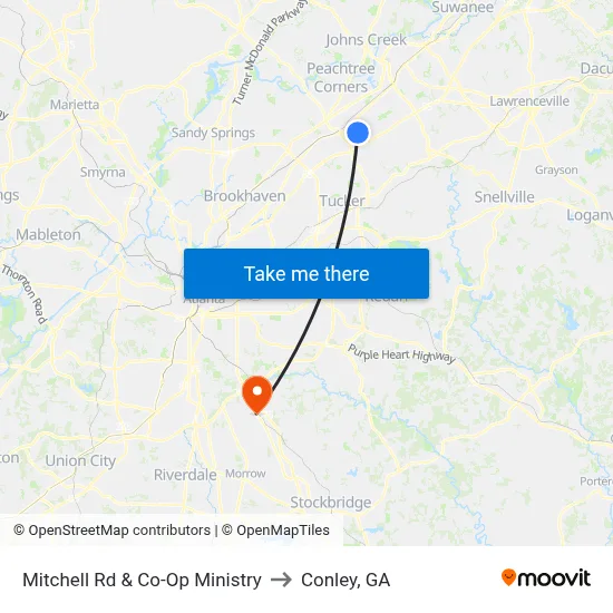Mitchell Rd & Co-Op Ministry to Conley, GA map