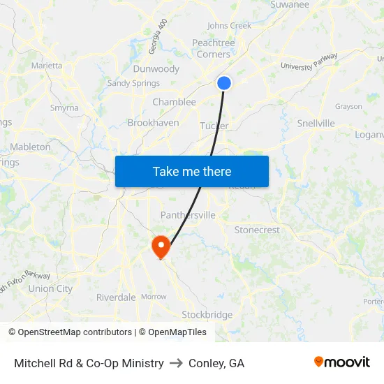 Mitchell Rd & Co-Op Ministry to Conley, GA map
