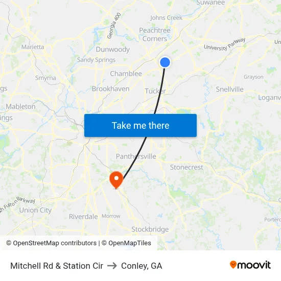 Mitchell Rd & Station Cir to Conley, GA map