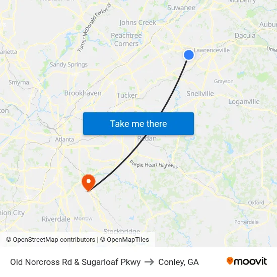 Old Norcross Rd & Sugarloaf Pkwy to Conley, GA map
