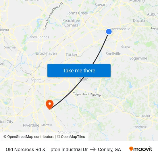 Old Norcross Rd & Tipton Industrial Dr to Conley, GA map