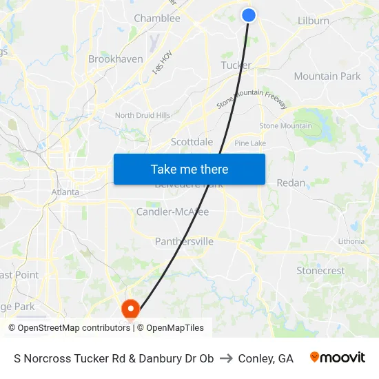 S Norcross Tucker Rd & Danbury Dr Ob to Conley, GA map