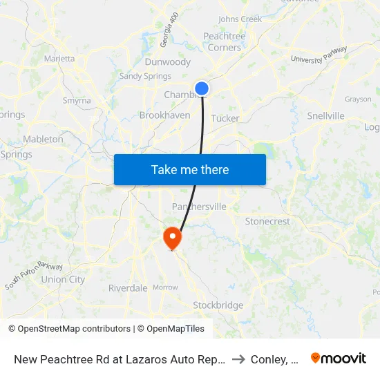 New Peachtree Rd at Lazaros Auto Rep Ib to Conley, GA map