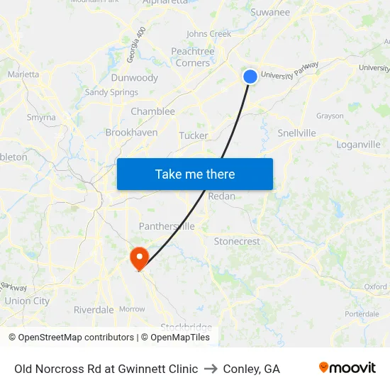Old Norcross Rd at Gwinnett Clinic to Conley, GA map