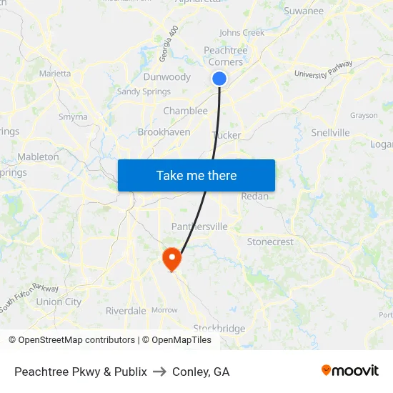 Peachtree Pkwy & Publix to Conley, GA map