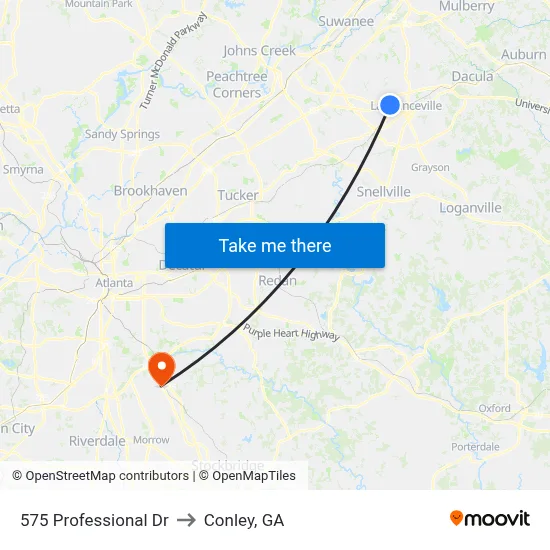 575 Professional Dr to Conley, GA map