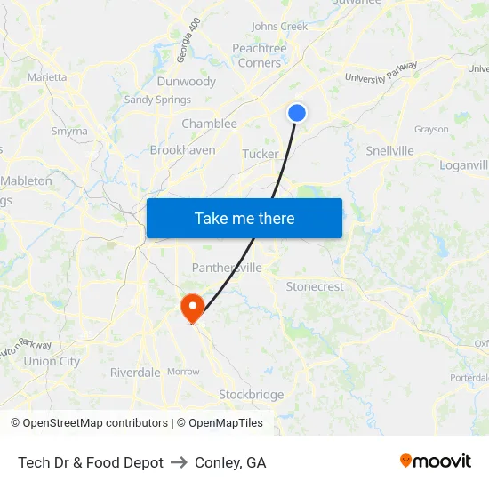 Tech Dr & Food Depot to Conley, GA map