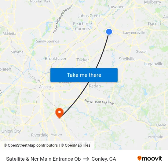 Satellite & Ncr Main Entrance Ob to Conley, GA map