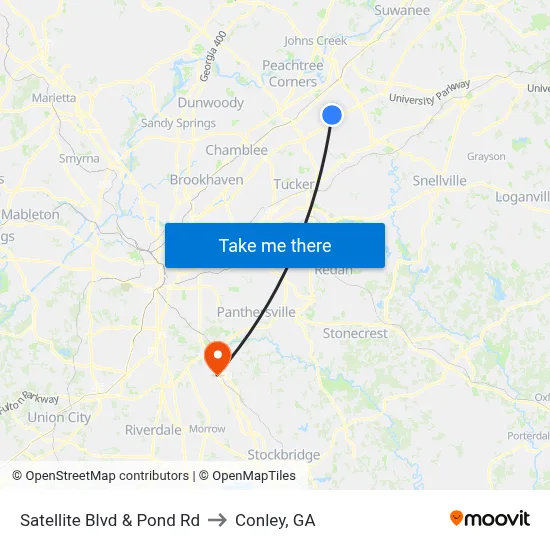 Satellite Blvd & Pond Rd to Conley, GA map
