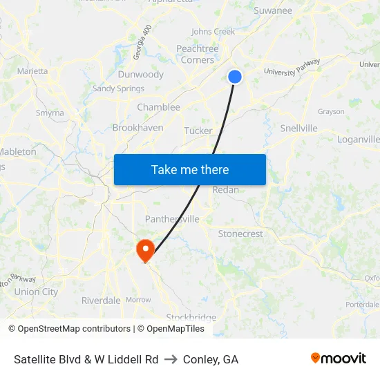 Satellite Blvd & W Liddell Rd to Conley, GA map
