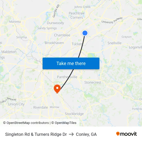 Singleton Rd & Turners Ridge Dr to Conley, GA map