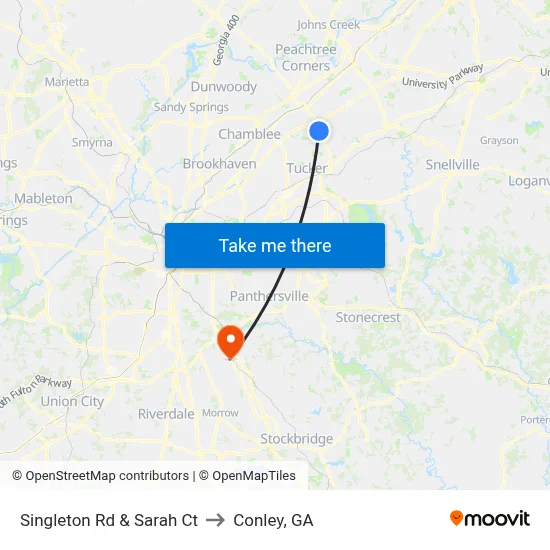 Singleton Rd & Sarah Ct to Conley, GA map