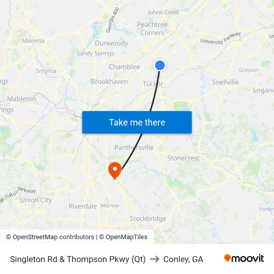 Singleton Rd & Thompson Pkwy (Qt) to Conley, GA map
