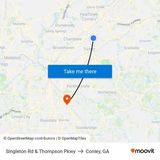 Singleton Rd & Thompson Pkwy to Conley, GA map
