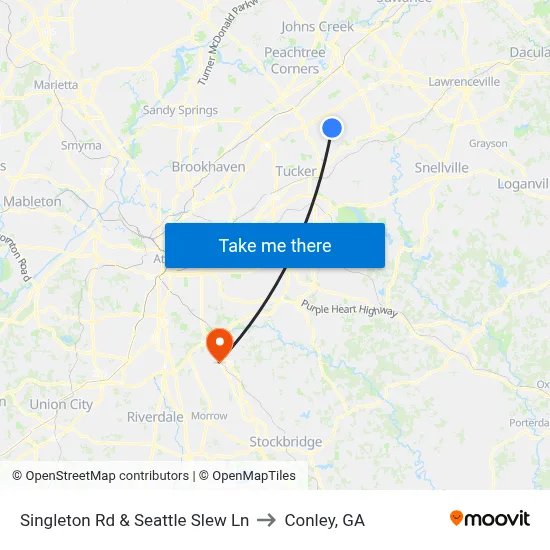 Singleton Rd & Seattle Slew Ln to Conley, GA map