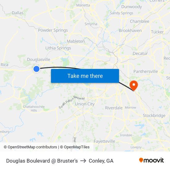 Douglas Boulevard @ Bruster's to Conley, GA map