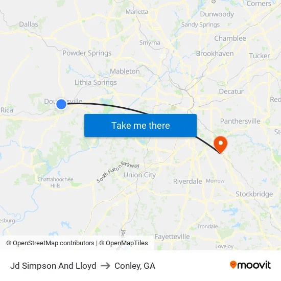 Jd Simpson And Lloyd to Conley, GA map