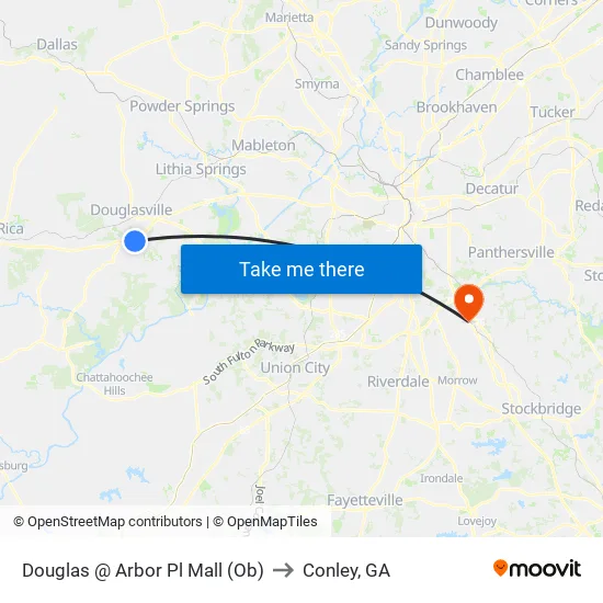 Douglas @ Arbor Pl Mall (Ob) to Conley, GA map