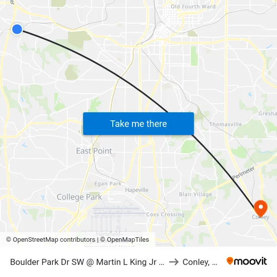 Boulder Park Dr SW @ Martin L King Jr Dr to Conley, GA map