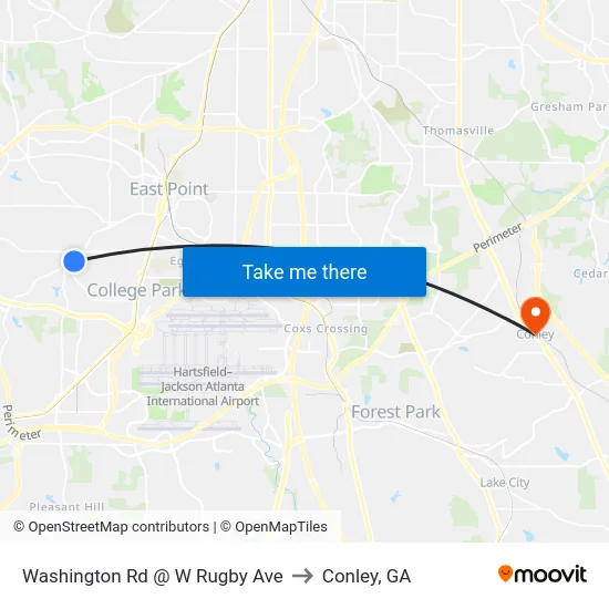 Washington Rd @ W Rugby Ave to Conley, GA map