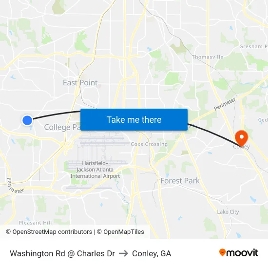 Washington Rd @ Charles Dr to Conley, GA map