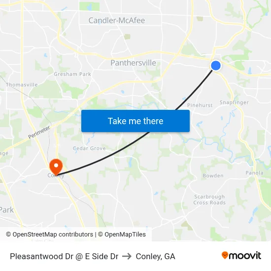 Pleasantwood Dr @ E Side Dr to Conley, GA map
