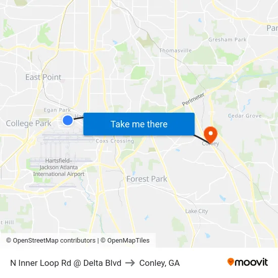 N Inner Loop Rd @ Delta Blvd to Conley, GA map