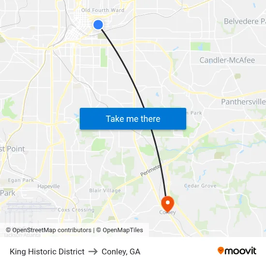 King Historic District to Conley, GA map