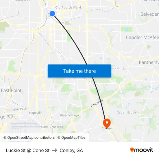 Luckie St @ Cone St to Conley, GA map