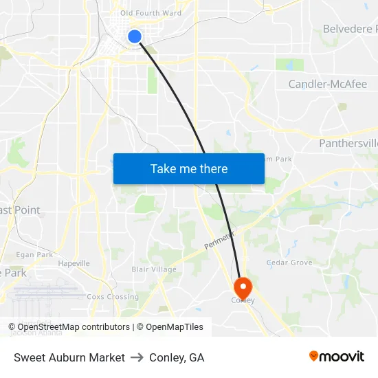 Sweet Auburn Market to Conley, GA map