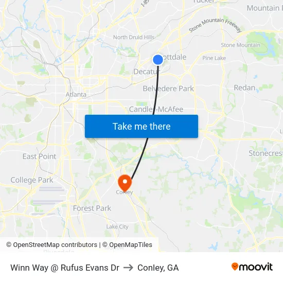 Winn Way @ Rufus Evans Dr to Conley, GA map