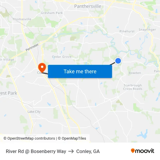 River Rd @ Bosenberry Way to Conley, GA map