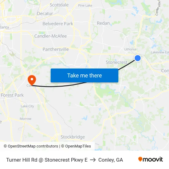 Turner Hill Rd @ Stonecrest Pkwy E to Conley, GA map