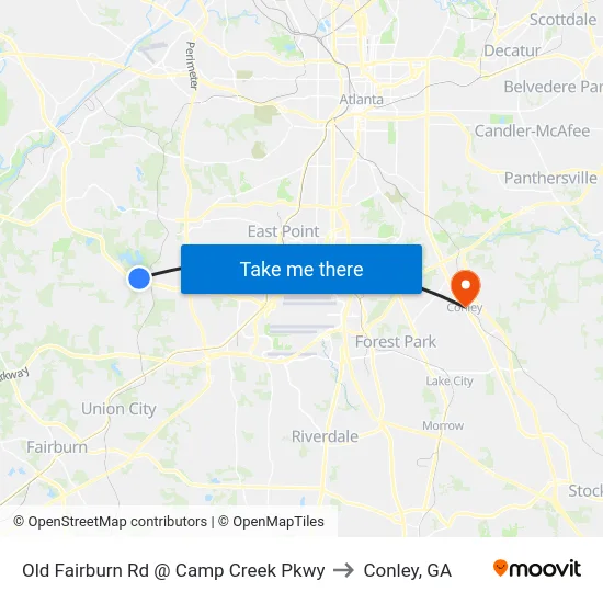 Old Fairburn Rd @ Camp Creek Pkwy to Conley, GA map