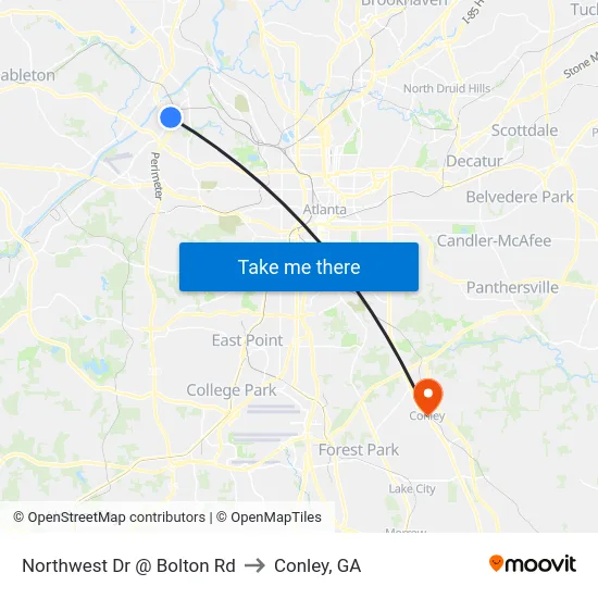 Northwest Dr @ Bolton Rd to Conley, GA map