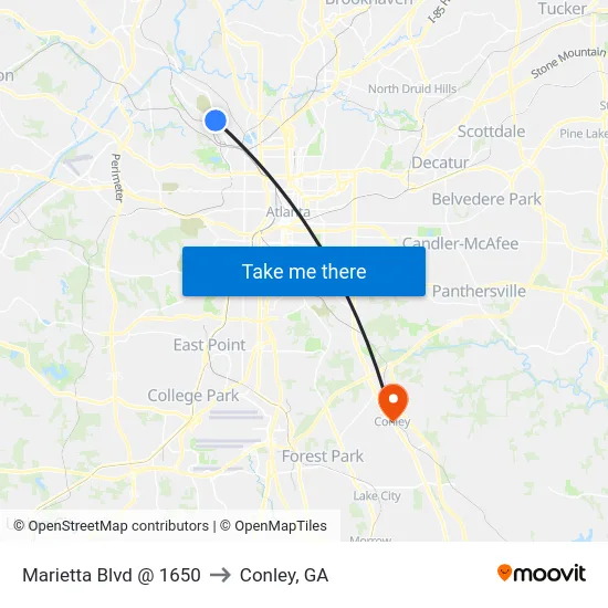 Marietta Blvd @ 1650 to Conley, GA map