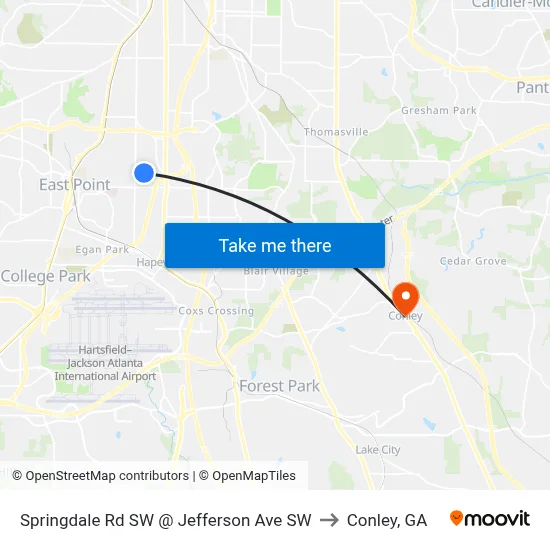 Springdale Rd SW @ Jefferson Ave SW to Conley, GA map