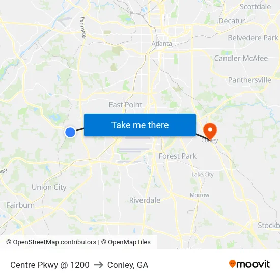 Centre Pkwy @ 1200 to Conley, GA map