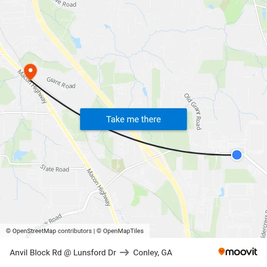 Anvil Block Rd @ Lunsford Dr to Conley, GA map