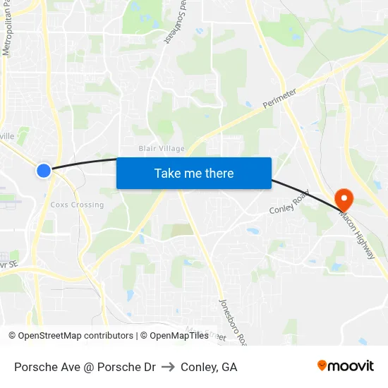 Porsche Ave @ Porsche Dr to Conley, GA map