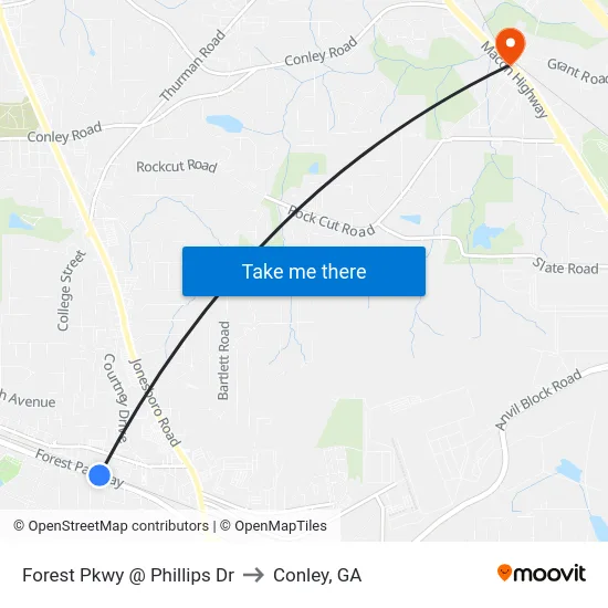 Forest Pkwy @ Phillips Dr to Conley, GA map