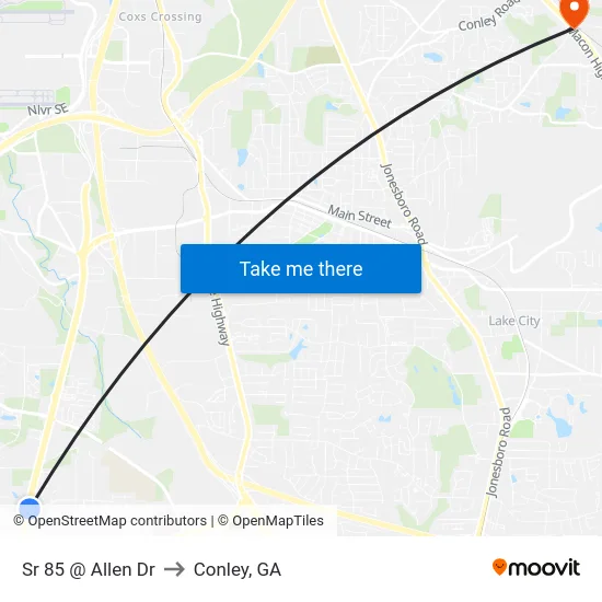 Sr 85 @ Allen Dr to Conley, GA map