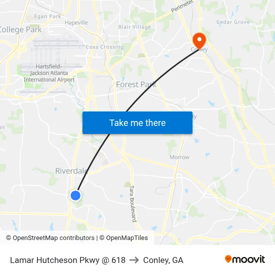 Lamar Hutcheson Pkwy @ 618 to Conley, GA map