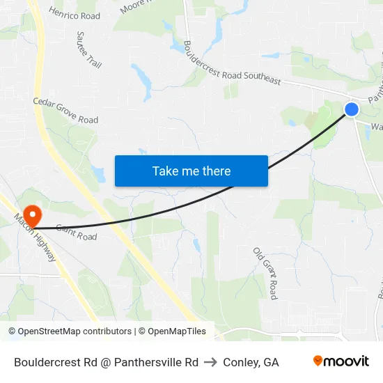Bouldercrest Rd @ Panthersville Rd to Conley, GA map