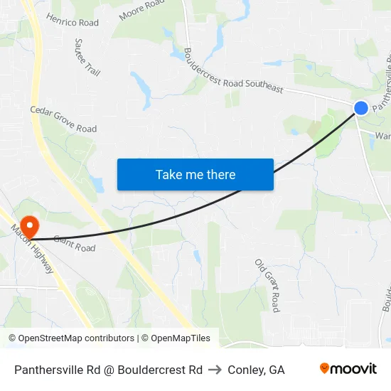 Panthersville Rd @ Bouldercrest Rd to Conley, GA map