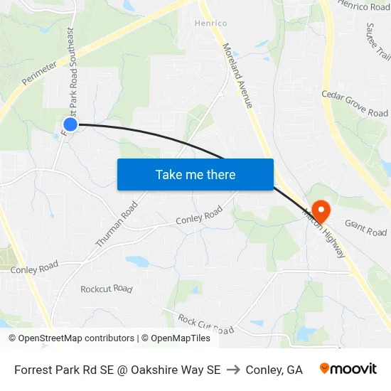 Forrest Park Rd SE @ Oakshire Way SE to Conley, GA map