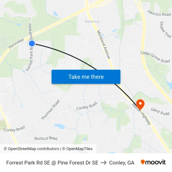 Forrest Park Rd SE @ Pine Forest Dr SE to Conley, GA map
